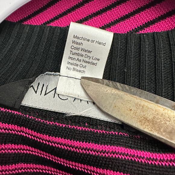 Ming Wang Womens Sleeveless Knit Cardigan Size‎ L Pink Black Striped Open Front - Picture 5 of 8